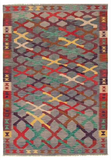 Turkish Bold and Colorful 5'8" x 8'8" Flat-Weave Wool Kilim 