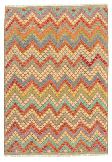 Turkish Bold and Colorful 6'7" x 9'5" Flat-Weave Wool Kilim 