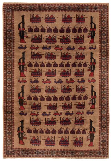 Afghan Rare War 6'7" x 9'7" Hand-knotted Wool Rug 