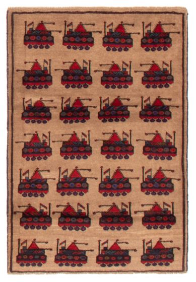 Afghan Rare War 3'1" x 4'5" Hand-knotted Wool Rug 