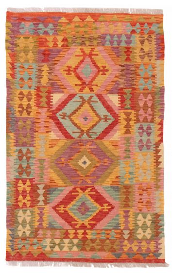Turkish Bold and Colorful 3'5" x 5'4" Flat-Weave Wool Kilim 