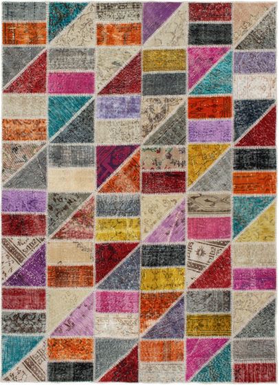 Turkish Color Transition Patchwork 5'7" x 7'10" Hand-knotted Wool Rug 