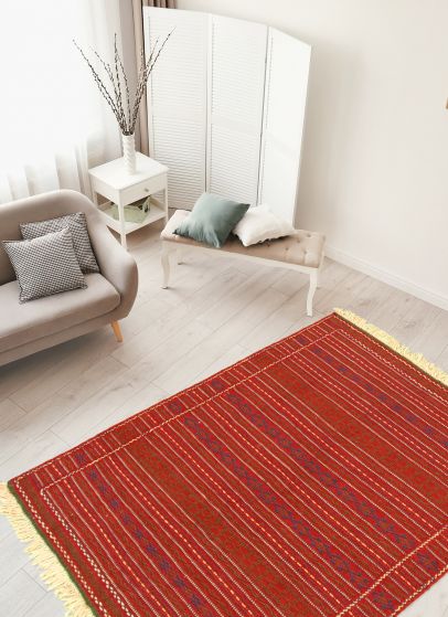 Turkish Ottoman Kashkoli 3'7" x 4'11" Flat-Weave Wool Tapestry Kilim 