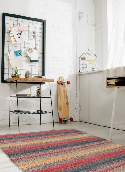 Turkish Bold and Colorful 4'0" x 5'9" Flat-Weave Wool Kilim 