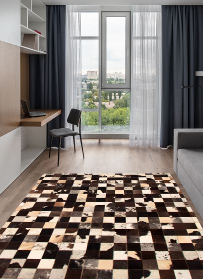 Argentina Cowhide Patchwork 5'7" x 7'11" Handmade Leather Rug 