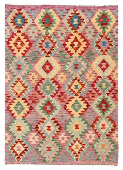 Turkish Bold and Colorful 5'0" x 6'4" Flat-Weave Wool Kilim 