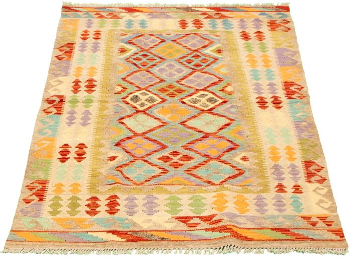 Turkish Bold and Colorful 3'11" x 6'4" Flat-Weave Wool Kilim 