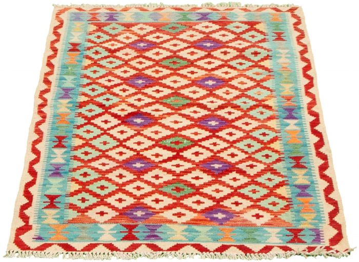 Turkish Bold and Colorful 3'2" x 5'1" Flat-Weave Wool Kilim 