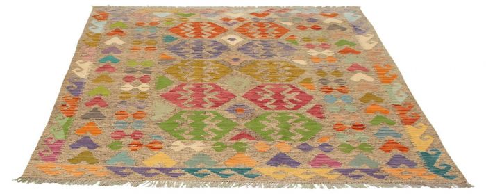 Turkish Bold and Colorful 5'7" x 7'10" Flat-Weave Wool Kilim 