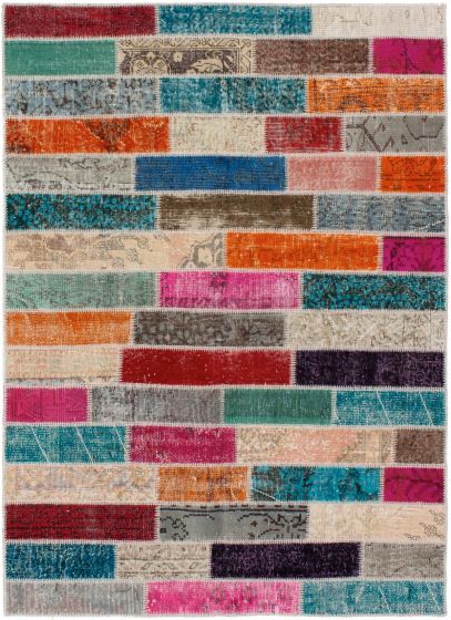 Turkish Color Transition Patchwork 4'8" x 6'5" Hand-knotted Wool Rug 