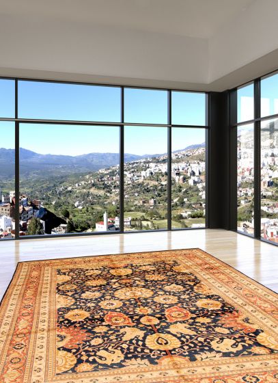 Pakistani Peshawar Finest 10'0" x 13'2" Hand-knotted Wool Dark Navy Rug