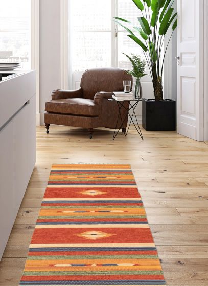 Turkish Bold and Colorful 2'0" x 6'8" Flat-Weave Wool Kilim 