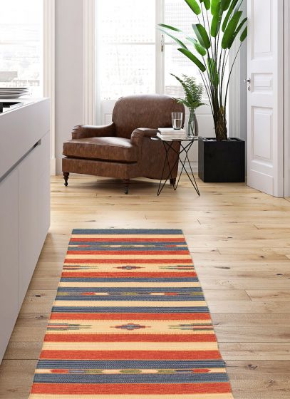 Turkish Bold and Colorful 2'0" x 6'9" Flat-Weave Wool Kilim 