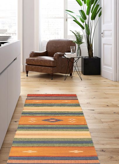 Turkish Bold and Colorful 2'0" x 6'8" Flat-Weave Wool Kilim 