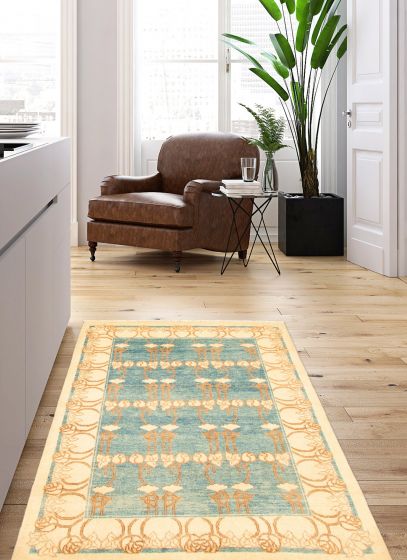 Pakistani Peshawar Ziegler 3'11" x 5'11" Hand-knotted Wool Rug 