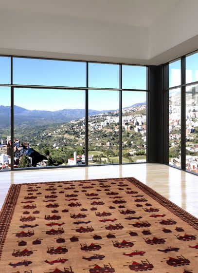 Afghan Rare War 6'7" x 9'8" Hand-knotted Wool Rug 