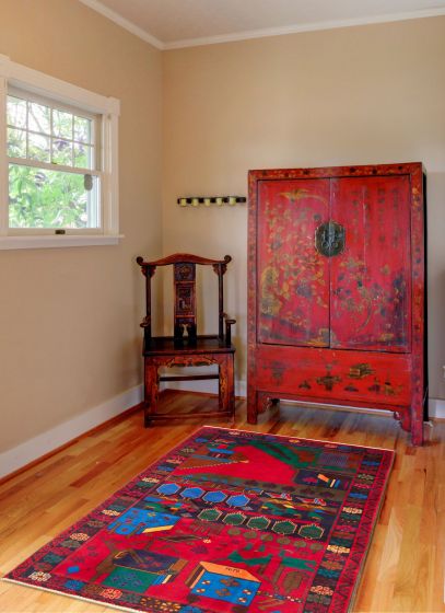 Afghan Teimani 3'7" x 6'4" Hand-knotted Wool Rug 