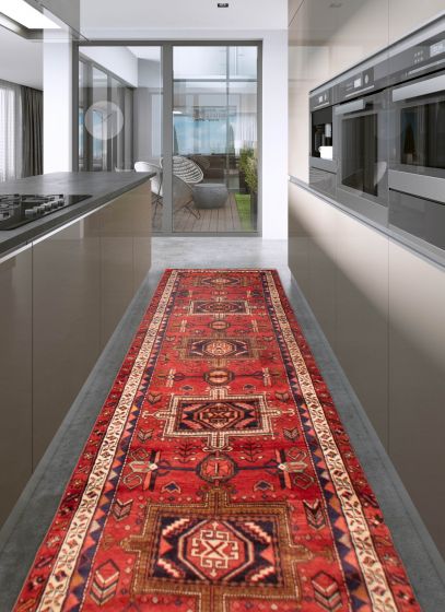 Persian Style 3'5" x 10'7" Hand-knotted Wool Runner Rug 