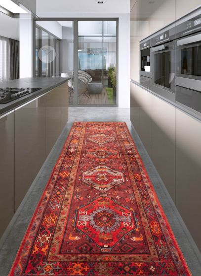 Persian Style 3'5" x 10'2" Hand-knotted Wool Runner Rug 