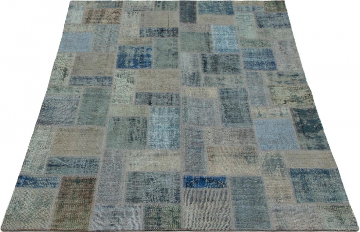 Turkish Color Transition Patchwork 5'7" x 7'8" Hand-knotted Wool Rug 