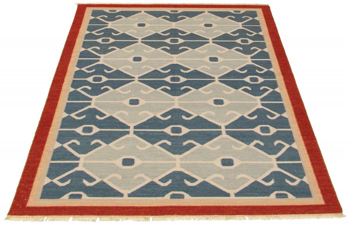 Turkish Bold and Colorful 5'3" x 7'10" Flat-Weave Wool Kilim 