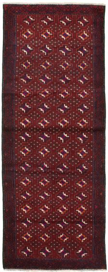 Afghan Rizbaft 3'4" x 9'6" Hand-knotted Wool Red Rug
