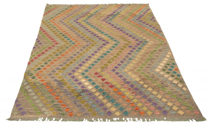 Turkish Bold and Colorful 6'7" x 9'7" Flat-Weave Wool Kilim 