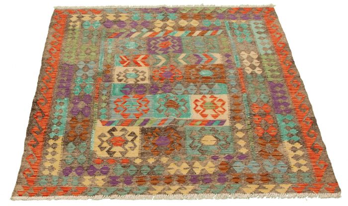 Turkish Sivas 5'2" x 6'3" Flat-Weave Wool Kilim 