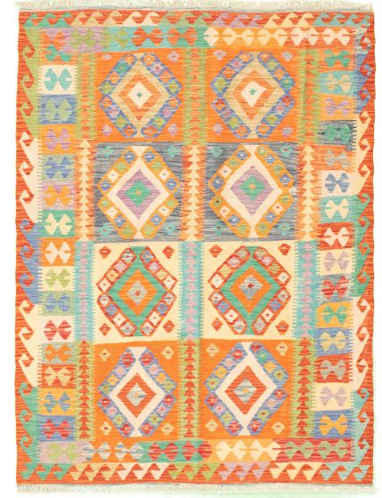 Turkish Sivas 5'1" x 6'10" Flat-Weave Wool Kilim 