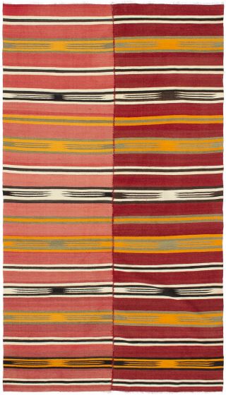 Turkish Boho 5'2" x 9'5" Flat-Weave Wool Kilim 