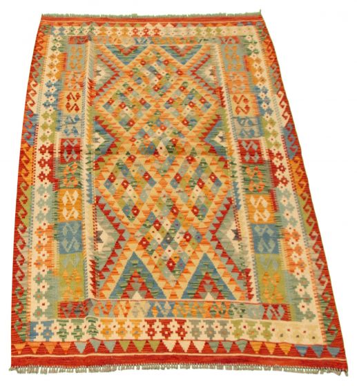 Turkish Bold and Colorful 5'3" x 6'5" Flat-Weave Wool Kilim 