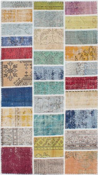 Turkish Color Transition Patchwork I 3'11" x 6'11" Hand-knotted Wool Rug 