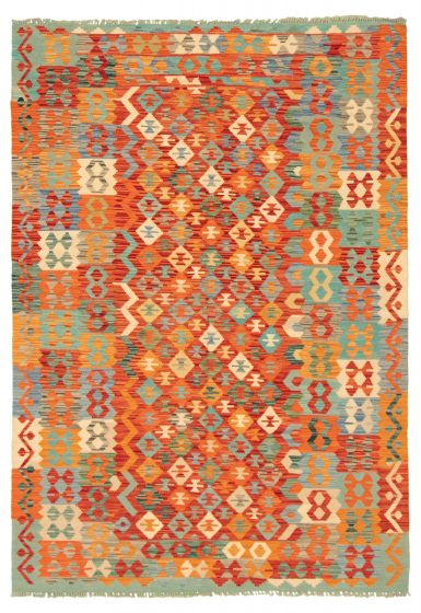 Turkish Bold and Colorful 5'7" x 8'1" Flat-Weave Wool Kilim 