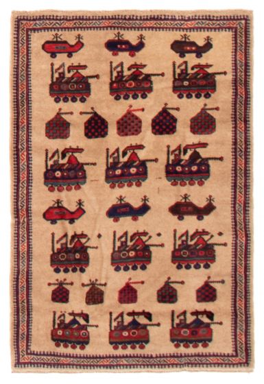 Afghan Rare War 3'1" x 4'7" Hand-knotted Wool Rug 