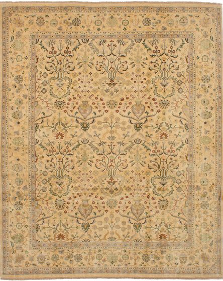 Indian Mirzapur 8'0" x 10'2" Hand-knotted Wool Ivory Rug