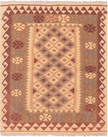Turkish Sivas 3'0" x 3'10" Flat-Weave Wool Kilim 
