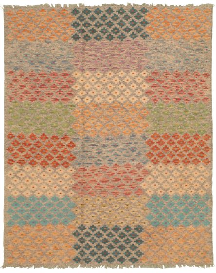 Turkish Bold and Colorful 4'5" x 5'7" Flat-Weave Wool Kilim 