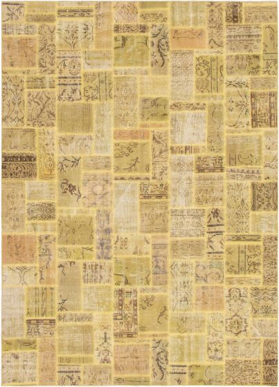 Turkish Color Transition Patchwork 6'11" x 9'9" Hand-knotted Wool Rug 