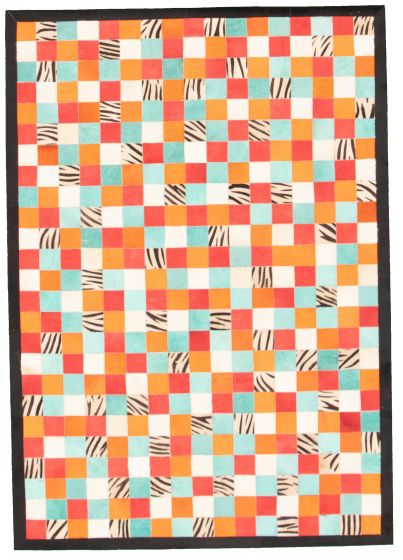 Argentina Cowhide Patchwork 4'6" x 6'6" Handmade Leather Rug 