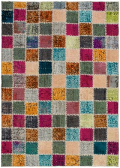 Turkish Color Transition Patchwork 5'10" x 8'5" Hand-knotted Wool Rug 