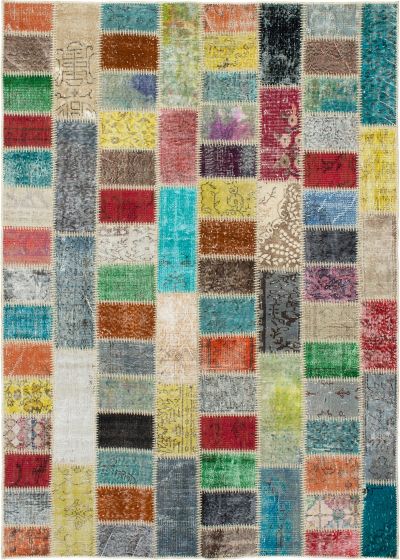 Turkish Color Transition Patchwork 5'10" x 8'3" Hand-knotted Wool Rug 