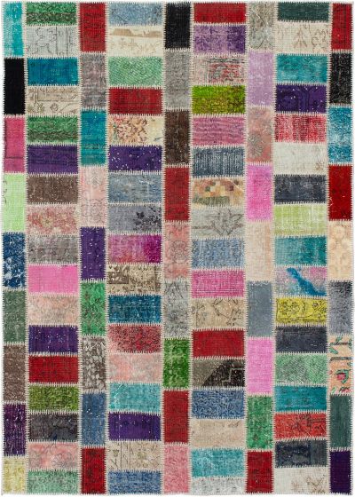 Turkish Color Transition Patchwork 5'4" x 7'8" Hand-knotted Wool Rug 