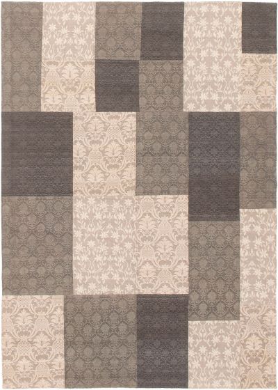 Indian Collage 4'7" x 6'7" Handmade Chenille Rug 