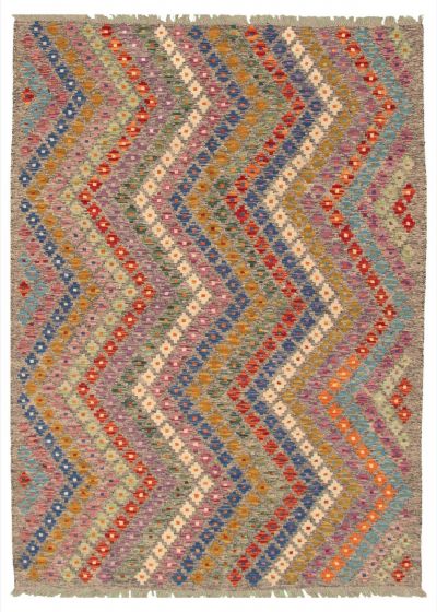 Turkish Bold and Colorful 5'10" x 8'1" Flat-Weave Wool Kilim 