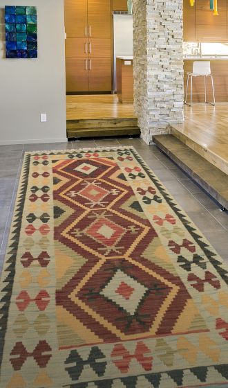 Turkish Sivas 3'3" x 6'7" Flat-weave Wool Brown Kilim