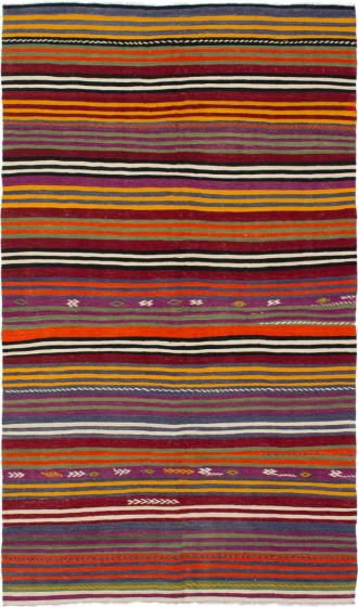 Turkish Boho 5'1" x 9'7" Flat-Weave Wool Kilim 