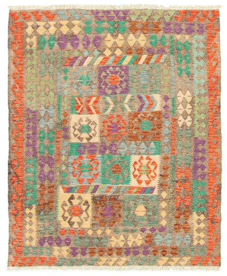 Turkish Sivas 5'2" x 6'3" Flat-Weave Wool Kilim 