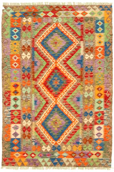 Turkish Bold and Colorful 4'2" x 6'4" Flat-Weave Wool Kilim 