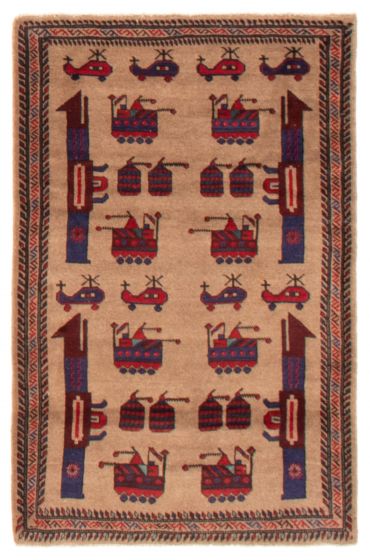 Afghan Rare War 3'1" x 4'9" Hand-knotted Wool Rug 