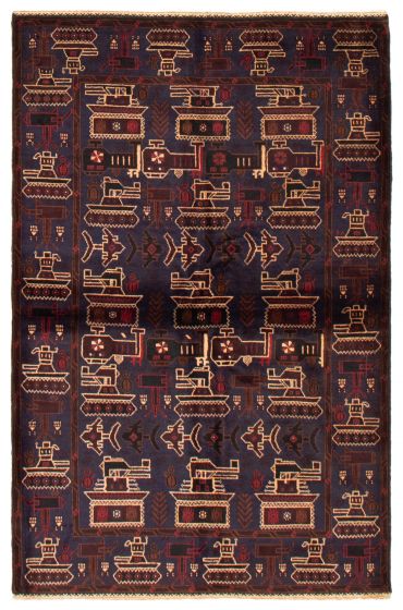 Afghan Rare War 4'0" x 6'4" Hand-knotted Wool Rug 